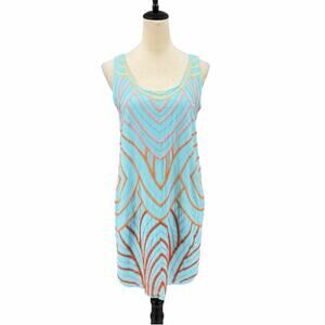 Greylin Sky Blue Chiffon Sleeveless Embroidered Embellished Mini Shift Dress